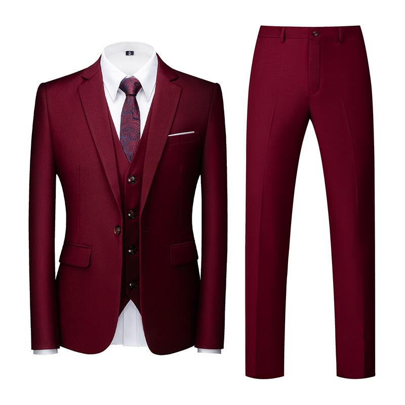 Formeller Anzug, 3-teiliges Set, Anzug für Herren, Business, Büro, Hochzeit, Party, Anzug, Blazer + Hose + Weste XXXL wein rot