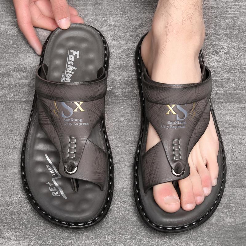 Sommer Herren Sandalen Großhandel Weichsohlige Rutschfeste Strandschuhe Herren Große Zehensandalen Lässige Outdoor Sandalen 45 grau