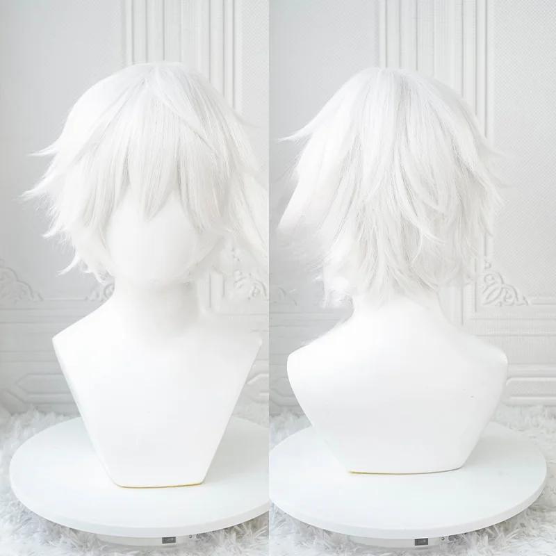 Anime Kaneki Ken Cosplay Perücken Kurze Weiße Flauschige Perücken Augenklappe Hitzebeständiges Synthetisches Haar Party Rollenspiel White-