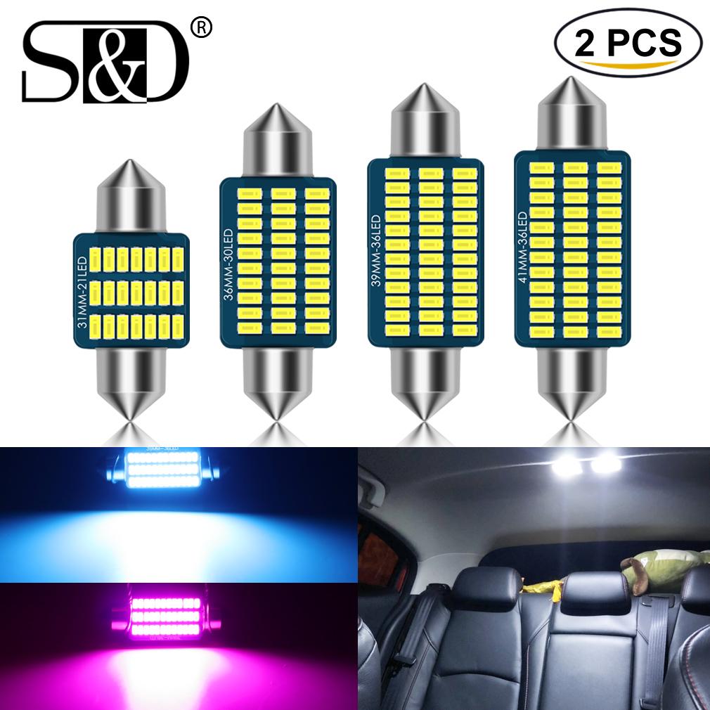 2 Stück C5W LED C10W Canbus Girlande 31 mm 36 mm 39 mm 41 mm fehlerfrei Auto-Innen-Leselicht 24SMD 3014 Chips Kennzeichenlampen Autolampe DC 12 V 31MM