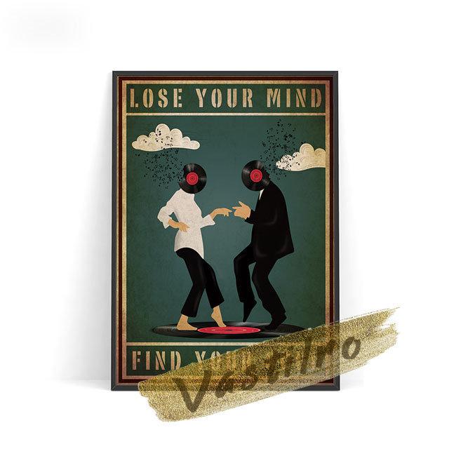 Paar-Tanz-Anerkennung, Musik, abstraktes Poster, schwarzer Kleber, Schallplatten-Collage, Kunstdruck auf Leinwand 40cm×50cm NoFrame