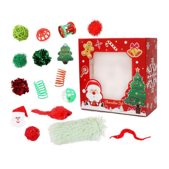 1 Set Weihnachts-Katzenspielzeug Interaktiver Teaser-Stab Rasselball Gefiederte Plüschmäuse Katzenunterhaltungsspielzeug für Wohnungskatzen Kätzchen Bewegung Weihnachtsgeschenk A