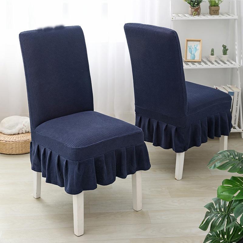 Weicher Polarfleece-Stoff-Rock-Stuhlbezug, elastische Stuhlhussen, Esszimmer-Stuhlhussen navy blau
