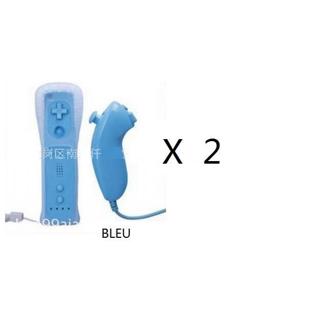 YSFMODE® 2 Blue Motion Plus Controller + 2 Blue Nunchakus für WII blau