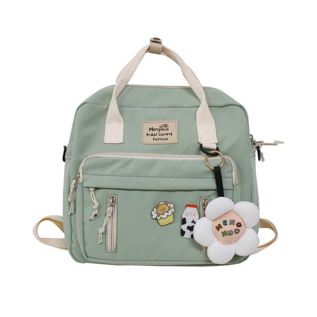 Damen Rucksack Canvas Kleiner Mini Rucksack Damen Tasche für Schulmädchen Blumen Rucksack Damen kleine Schultasche Abzeichen Rucksack No pendant hellgrüne