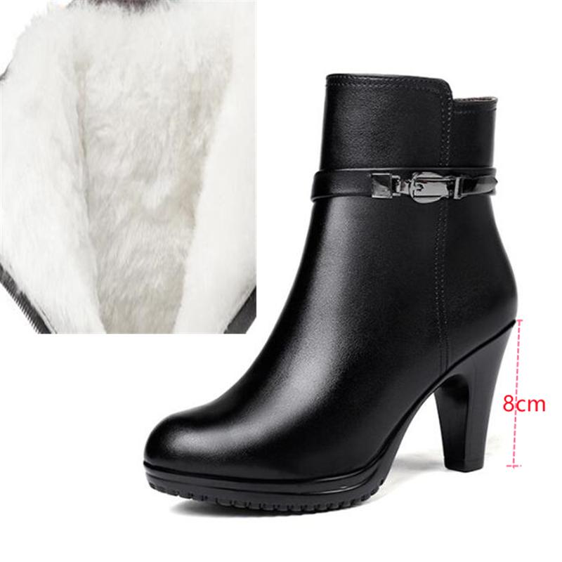 Frauen Stiefeletten Aus Echtem Leder Frauen Winter Stiefel Wolle Warme Frauen Martn Stiefel Mit Hohen absätzen Frauen Schnee Stiefel 35