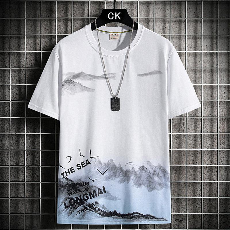Sommer Herrenmode T-Shirt mit 3D-Druck im traditionellen chinesischen Malstil, einfaches Muster, kurzärmelige T-Shirts, lässige Herrenoberteile 4XL