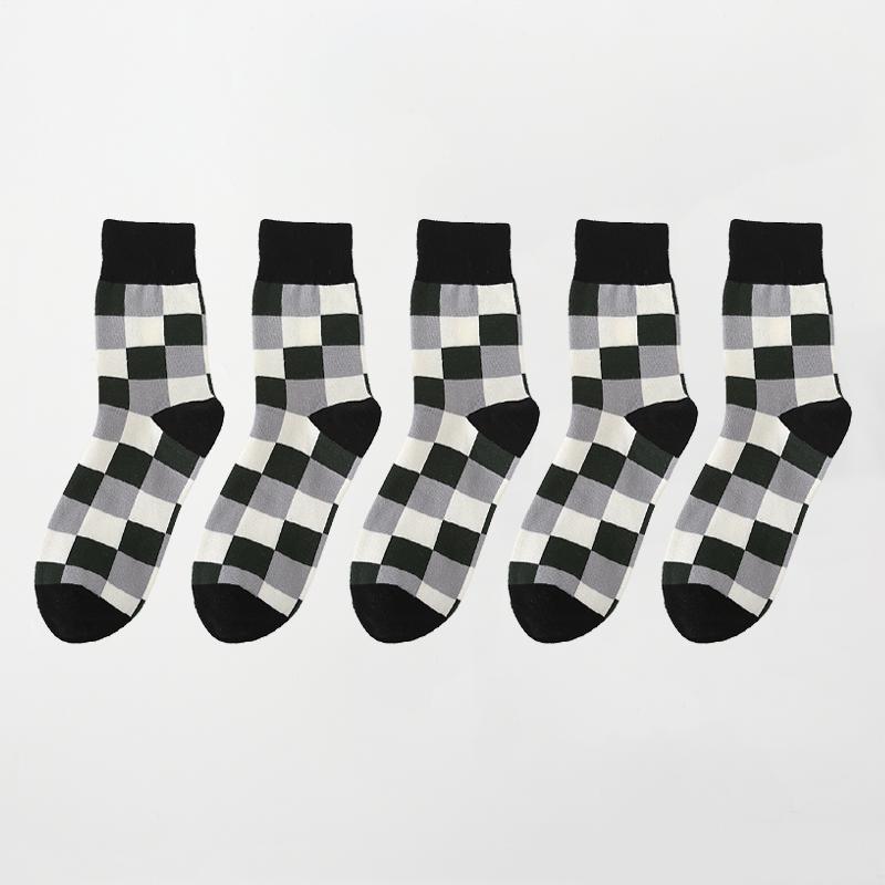 5Pair-pack Neue männer Socken Bunte Grid Socke Casual Business Hohe Qualität Glücklich Gekämmte Baumwolle Socken Mode Gentleman socken Männer EUR38-45 schwarz