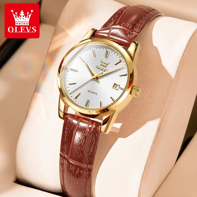 OLEVS Elegante Damenuhr Lederarmband Mode Schlicht Wasserdicht Damen Quarz Uhr Top Marke Datumsanzeige Uhr Mädchen Geschenk weiß