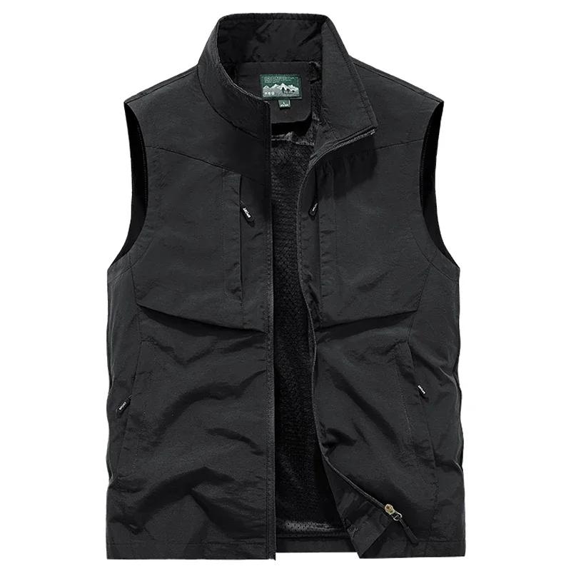 Übergröße 6XL 7XL 8XL Herren-Angelwesten aus Netzstoff, leichte Jogginghosen, ärmellose Sportjacken für Reisen, Klettern, Wandern XXXL schwarz