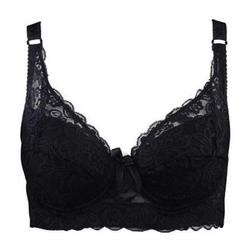 Frauen Unterwäsche Kleiner BH Plus Size Undewire Verstellbarer Spitzen-Damen-BH Brustbezug BCD Große Spitzen-BHs 38/85B schwarz
