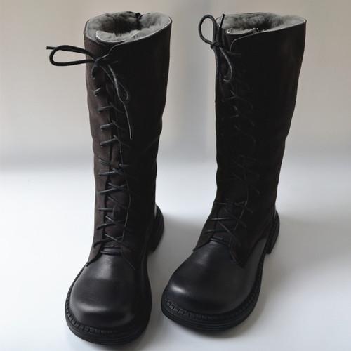Mode Retro Riemen Schneestiefel Rindsleder Winter Winterfest Damenstiefel Innen Wolle Schaffell Hohe Stiefel Reitstiefel 41 schwarz
