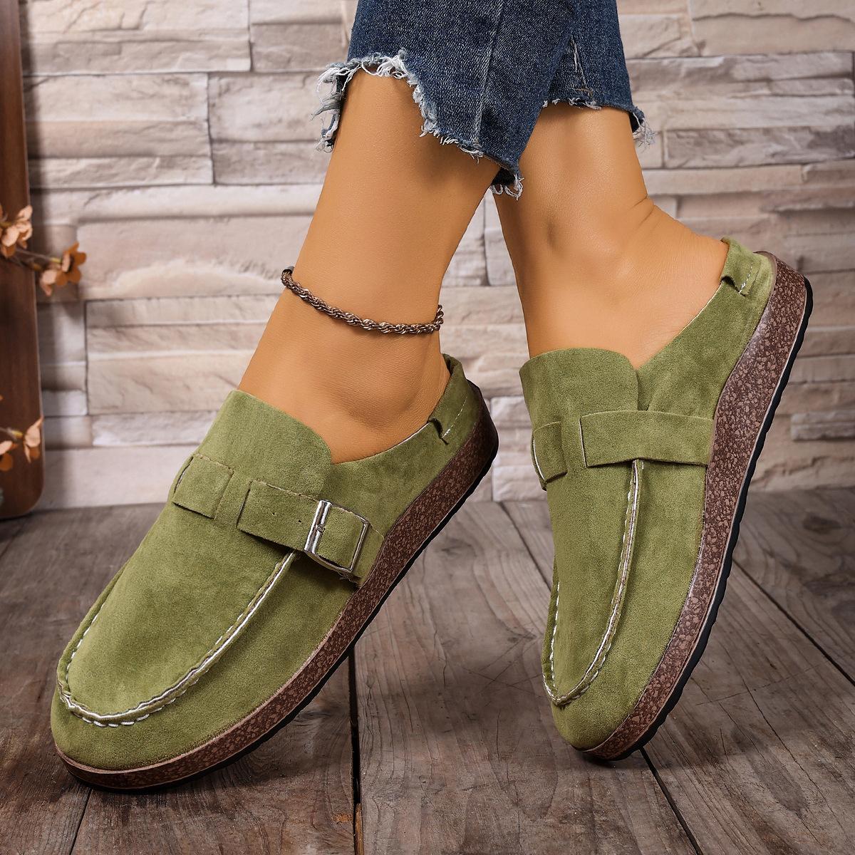 Mode Übergröße Schuhe für Damen 35-42 Sommer Mode Slipper Plateau Keilabsatz Hausschuhe Damen Casual Runde Zehen Ballerinas Sandalen 42 grün