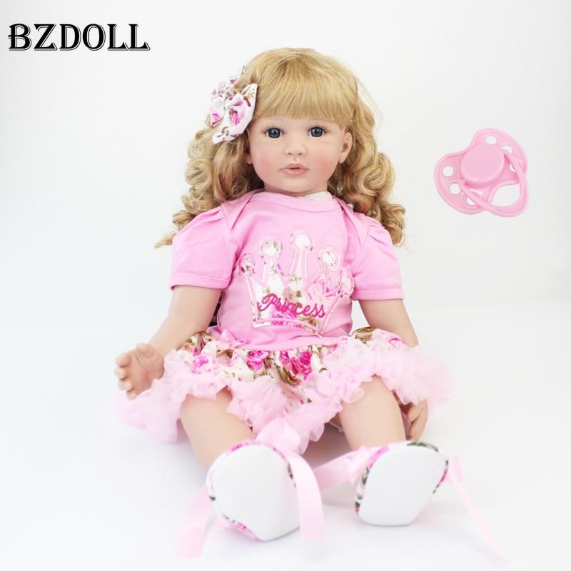 BZDOLL 60 cm Silikon Bebe Reborn Kleinkind Puppe 24 Zoll Weiche Vinyl Gliedmaßen Lebendig Neugeborenes Mädchen Schönes Geburtstagsgeschenk Spielhaus Spielzeug Mädchen Bonecas 60cm