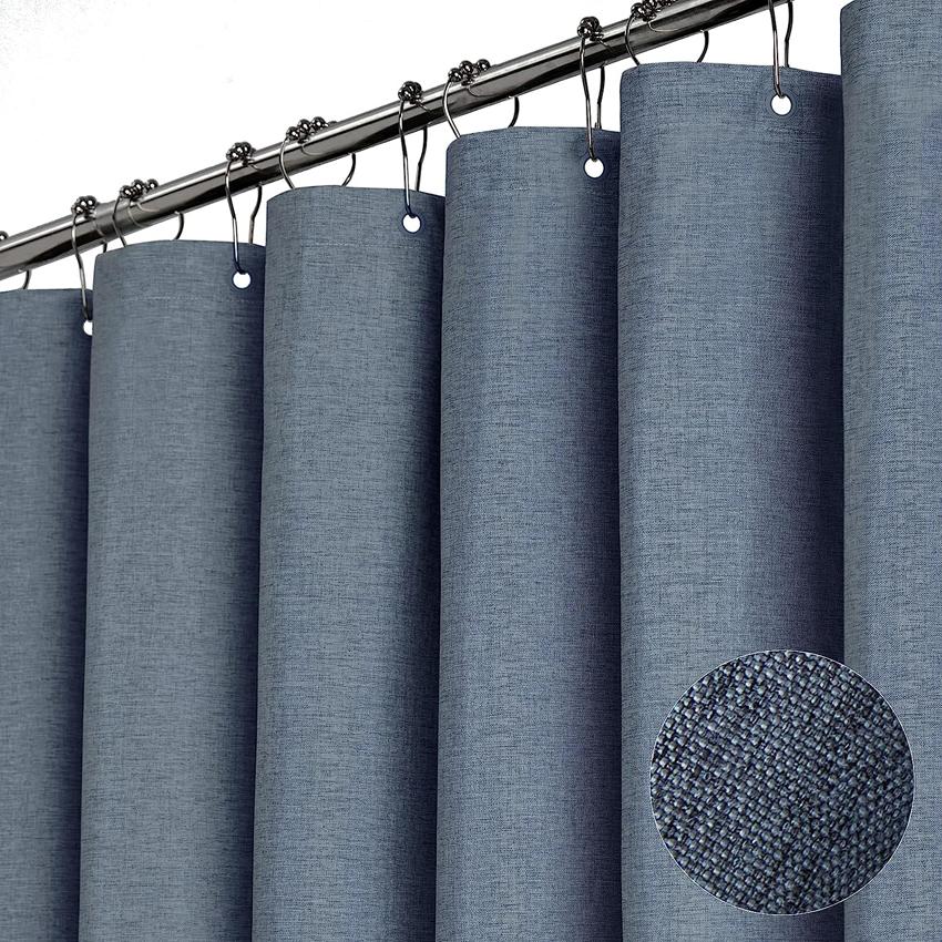 Luxuriöser Duschvorhang aus Leinen mit silbernen Metallhaken, wasserdichter Badevorhang aus dickem Stoff für das Badezimmer, Badewanne, große Badeabdeckung W80xH180cm navy blau