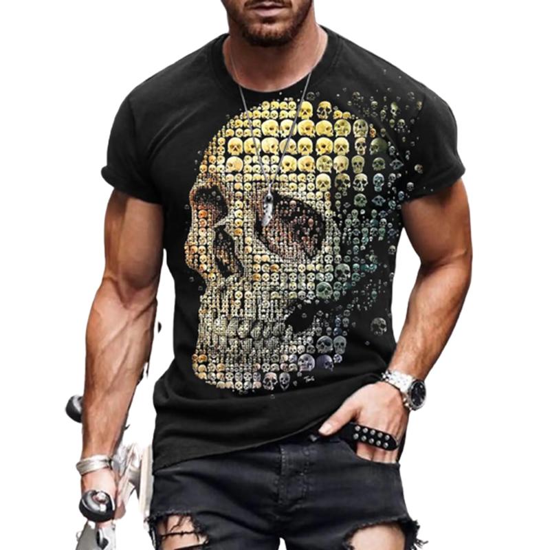 Neue Sommer Herrenmode T-shirt Persönlichkeit Goldenen Schädel Gedruckt männer T-shirt Top L gelb