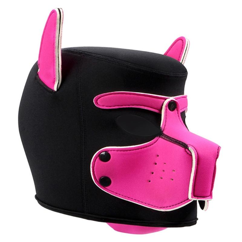 Hundekopfmaske Halloween Hundekopfbedeckung Atmungsaktiv Vollkopf Hundemaske Kostüm für Erwachsene Halloween Verkleidung Cosplay Party rose rot