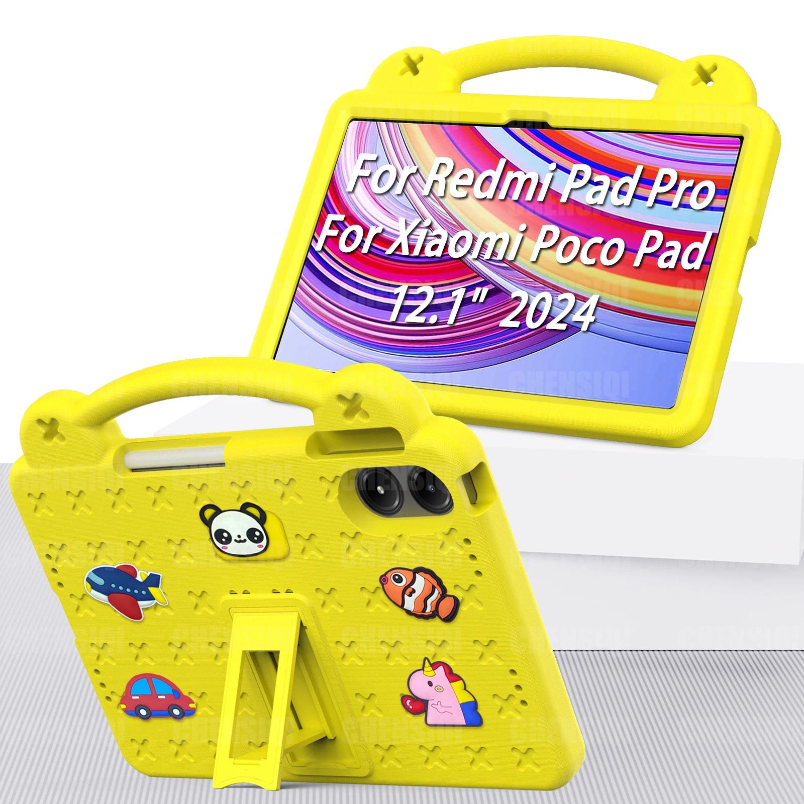 Kinder Fall für Redmi Pad Pro 12,1 Zoll 2024 SE 11 EVA Stand Hand-Gehalten mit Stift Halter Schutzhülle für Xiaomi Poco Pad 12.1 Xiaomi Poco Pad 12.1 gelb
