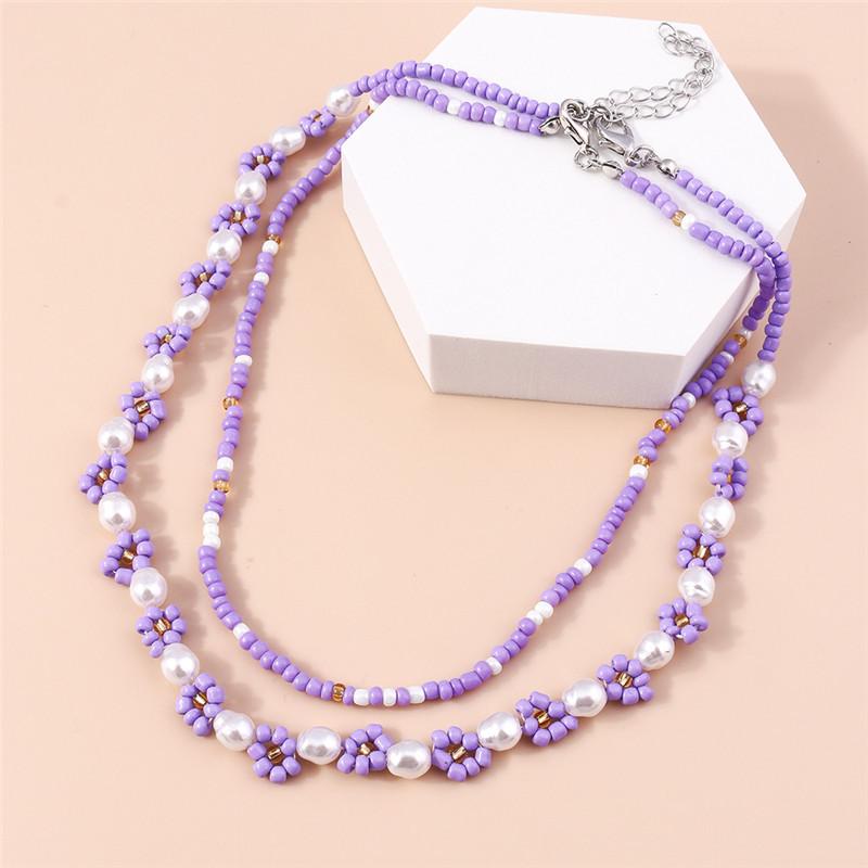 Sommer Boho Korea Schöne Blumen Samen Perlen Halskette Statement Kurzer Kragen Choker Halskette für Frauen Urlaubs Schmuck Geschenke white