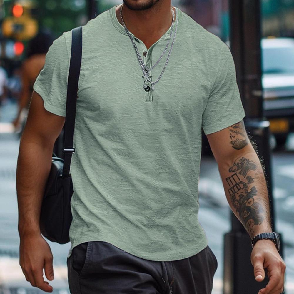 Henry Shirt Sommer Herren Casual Einfarbig Kurzarm T-Shirt für Männer Polo Herren Baumwolle Herren T-Shirts US XXL(90-100KG) armee grüne