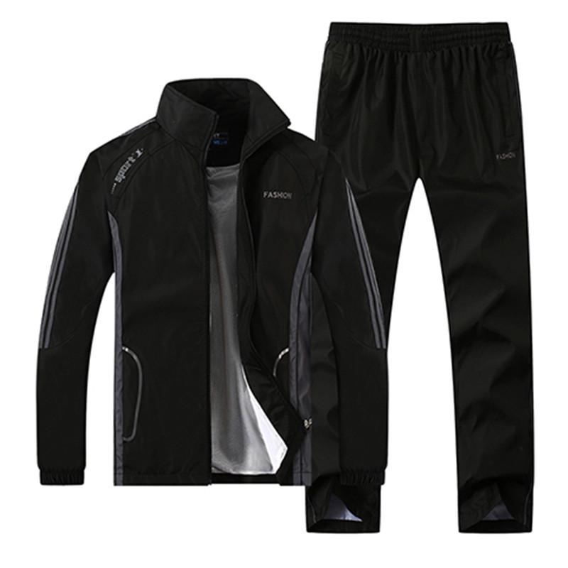 Herren-Set, Frühling und Herbst, Herren-Sportbekleidung, zweiteiliges Set, sportlicher Anzug, Jacke + Hose, Trainingsanzug L schwarz