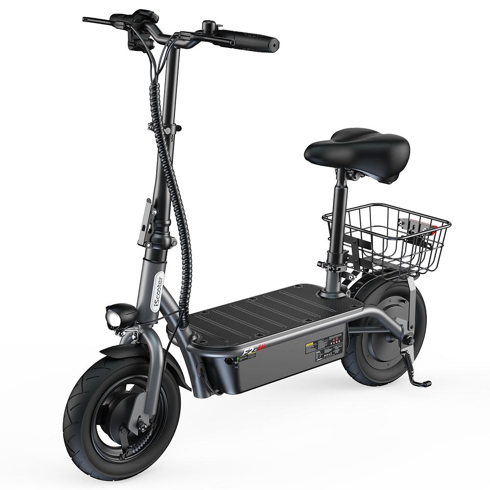 iScooter F2 faltbarer Elektroroller für Erwachsene mit Sitz, 500W Motor, 36V7.8Ah Akku, 10 Zoll Luftreifen mit Korb, Stadt-Elektroroller