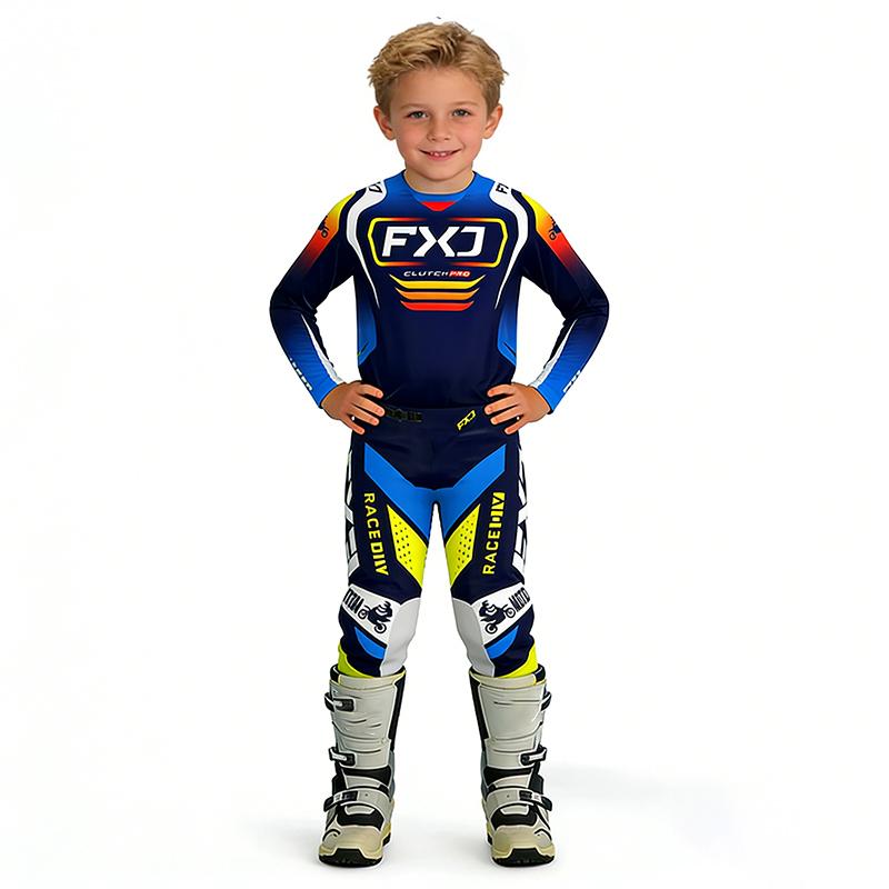 Motocross Kinder Set MX Trikot und Hose Kinder Set Dirt Bike MTB DH UTV Enduro Ausrüstung Kombi Off Road Jugend Rennanzug YS-20 (15-19KG) blau
