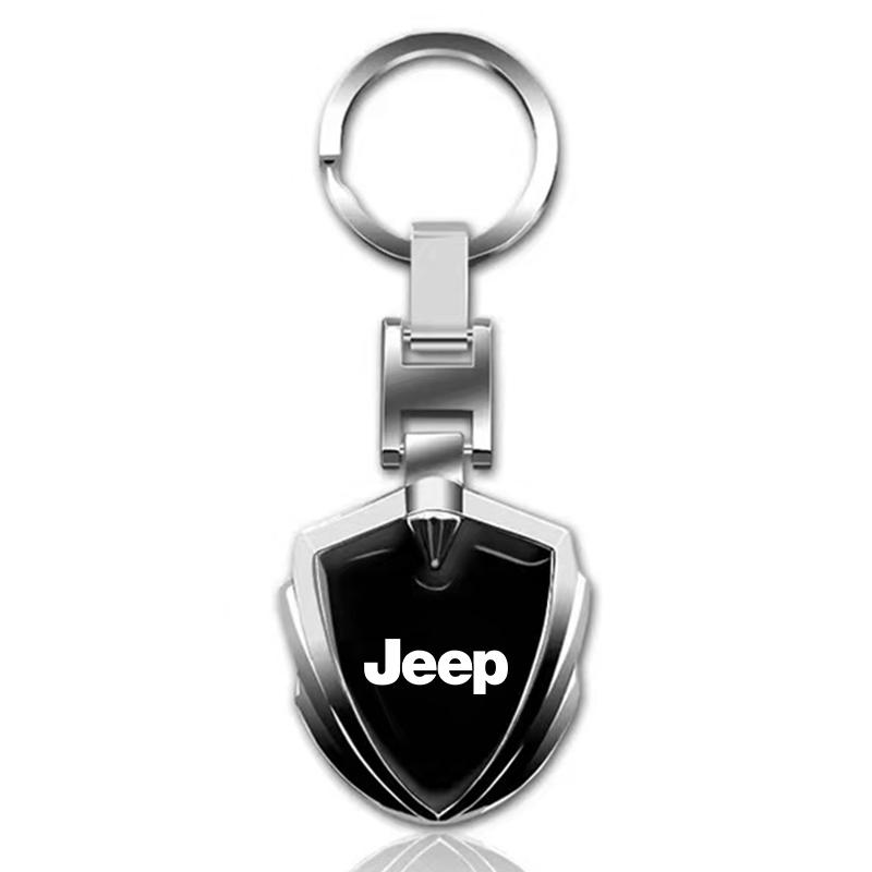3D Metall Auto Schlüsselanhänger Schlüsselanhänger Ring Schlüsselhalter Styling Autozubehör Für Jeep Renegade Wrangler JK JL Grand Cherokee Compass Patriot usw. schwarz