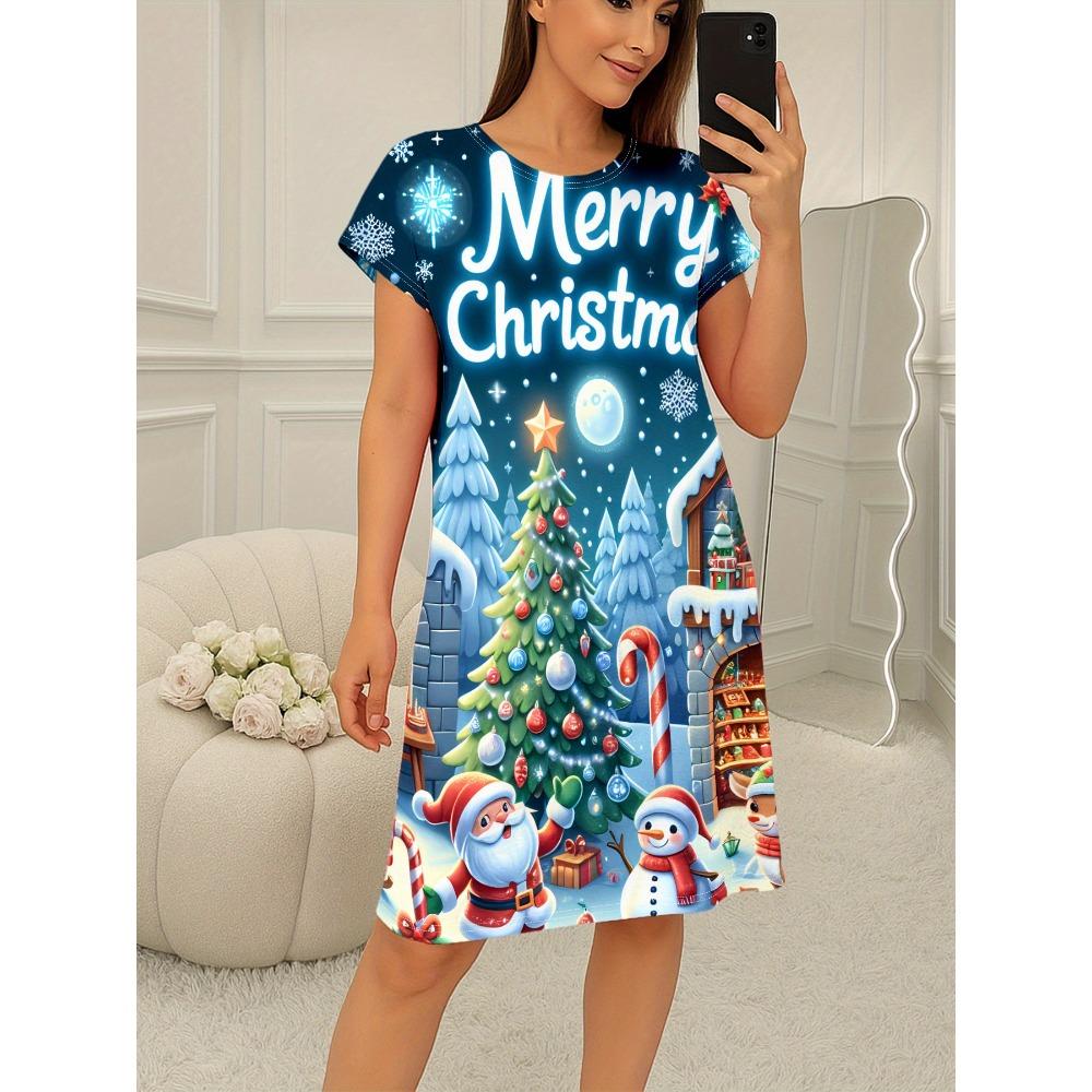 Katzen-Print Lässige Homewear Damen Nachthemd Kurzarm Kleider Lockerer Sitz Nachtwäsche Hauskleidung Loungewear Kleider S blue
