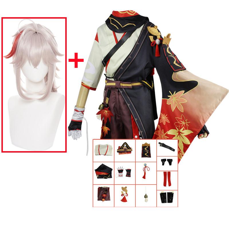 Kaedehara Kazuha Cosplay Kostüm Rote Uniform Anzüge Halloween Karneval Samurai Kleidung Anime XXXL-(Costume+Wig)