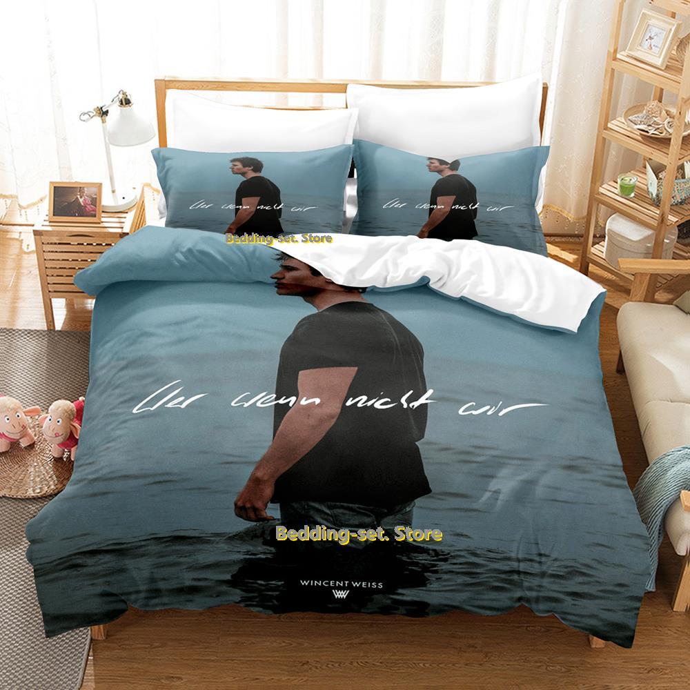 Wincent Weis Beding Set Einzel-Doppel Voll Königlich-Große Maße Maße Bettwäsche-Set Erwachsene Kinder Schlafzimmer Dreiteilige Anzüge Druck Anime Bett 100*200cm Single gray