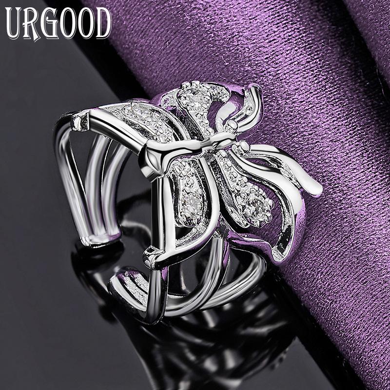 Offener Schmetterlingsring aus 925er Sterlingsilber mit AAA-Zirkon, Modeschmuck