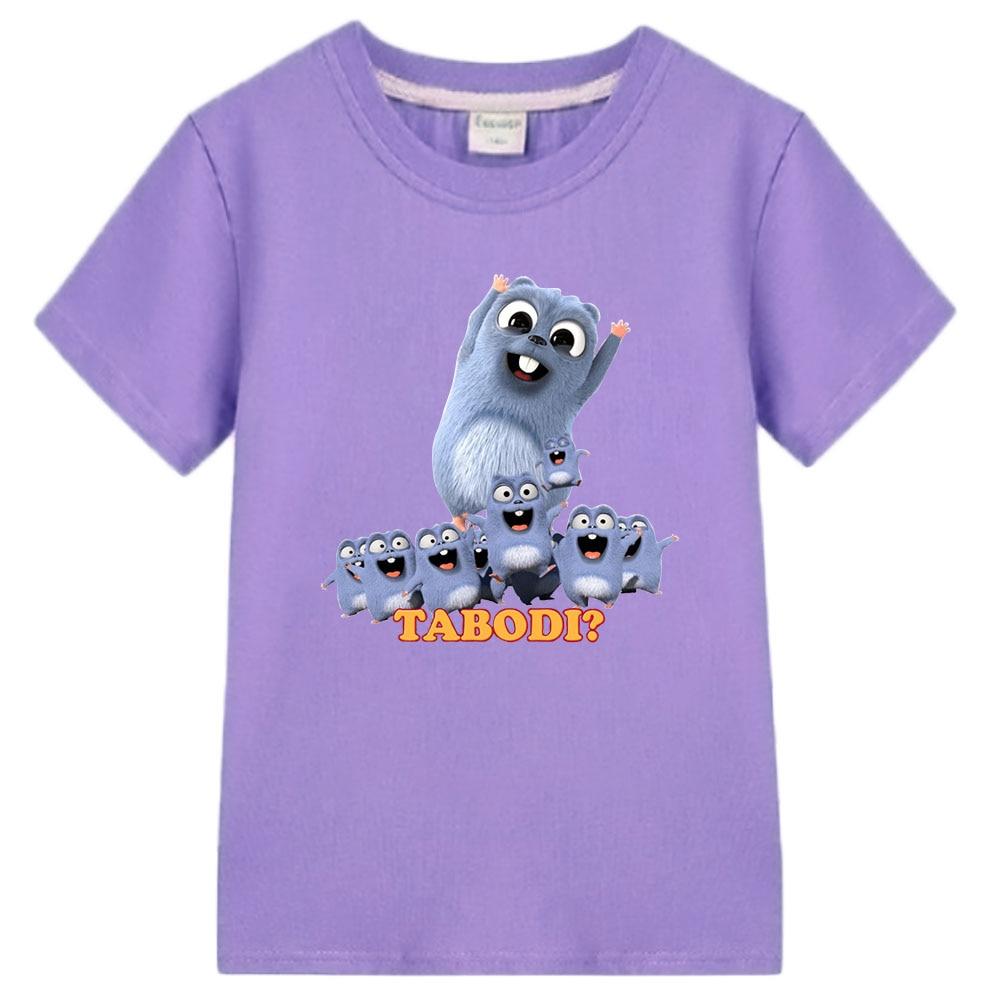 Grizzy und die Lemminge T-Shirt Kinder Harajuku Rundhals Kurzarm T-Shirt Junge Mädchen Casual Top 100% Baumwolle Kawaii T-Shirts Shirts 140 violett