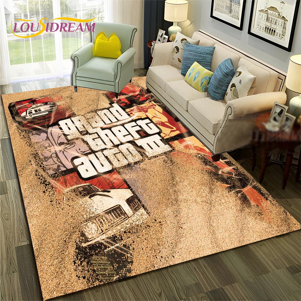 GTA 3D Spiele Grand Theft Auto Gamer Teppich Teppich für Zuhause Wohnzimmer Schlafzimmer Sofa Fußmatte Dekor, Kinderbereich Teppich Rutschfeste Bodenmatte 40x60cm