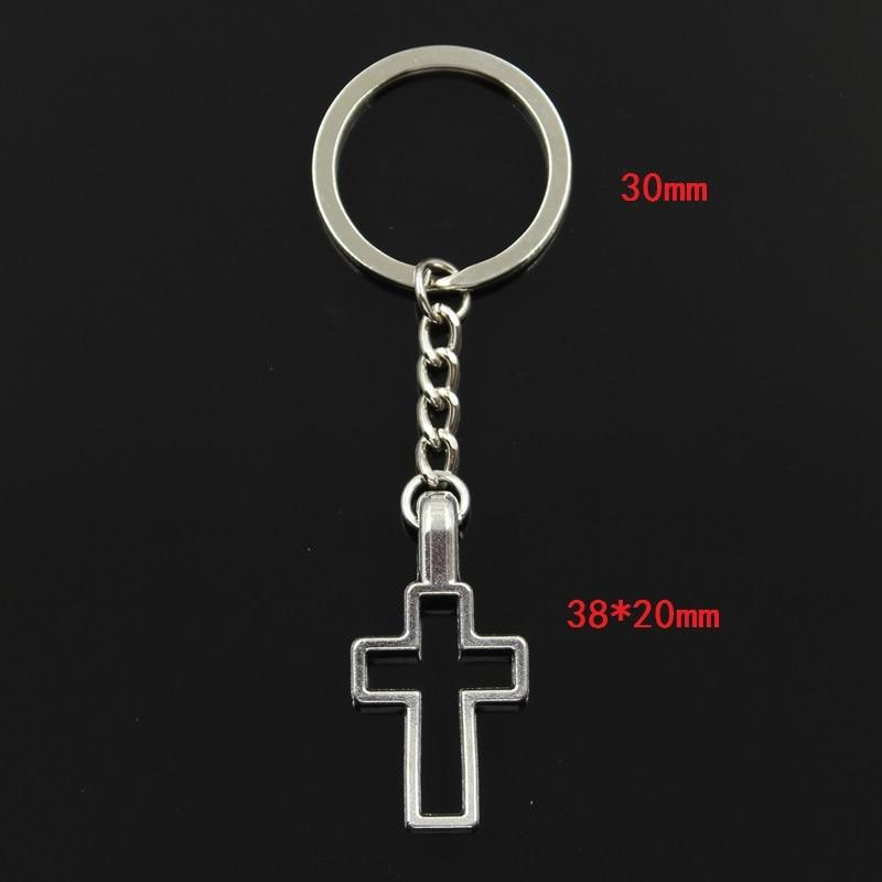 Mode 30mm Schlüsselanhänger Metall Schlüsselanhänger Schlüsselanhänger Schmuck Antik Silber Farbe Überzogene Kreuz 38x20mm Anhänger