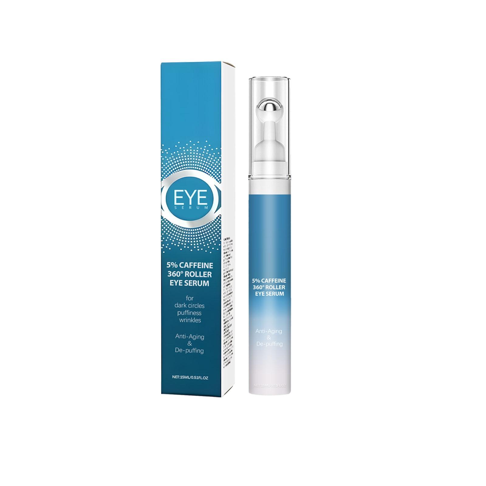 5 % Koffein-Peptid-Augenserum, Augenroller-Creme gegen Augenringe, Schwellungen, Tränensäcke – 360°-Massageball-Creme, 15 ml