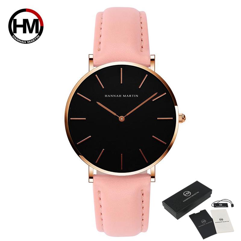 Hannah Martin Damenuhr Damen Quarzuhren Lederarmband Analog Quarz Mode Temperament Damenuhr Sportarmband rose gold/rosa