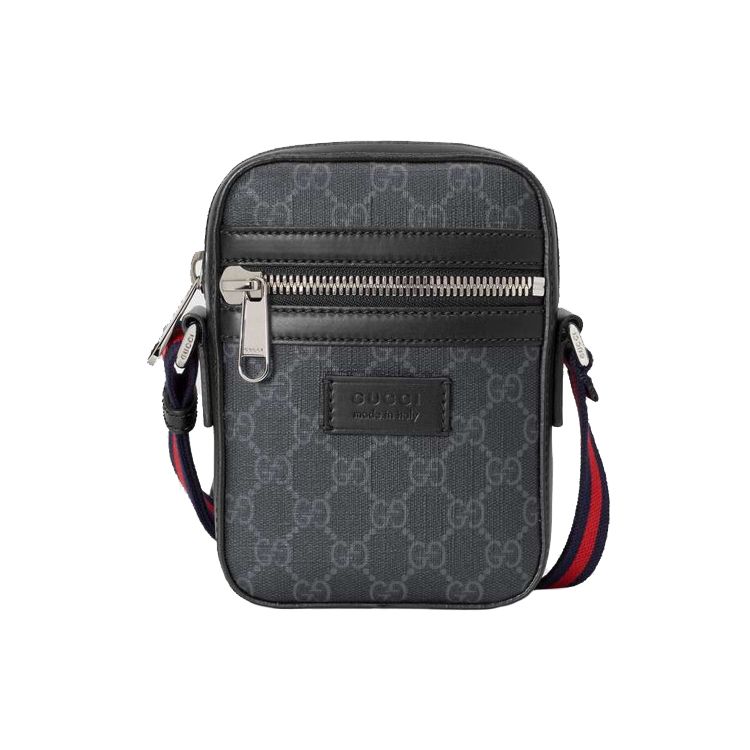 Gucci Vintage Logo Streifen Web-Canvas und Leder Umhängetasche Herren Umhängetasche Schwarz Grau 598103-K5RLN-1095 Basic Set (Bag+Dust Bag)