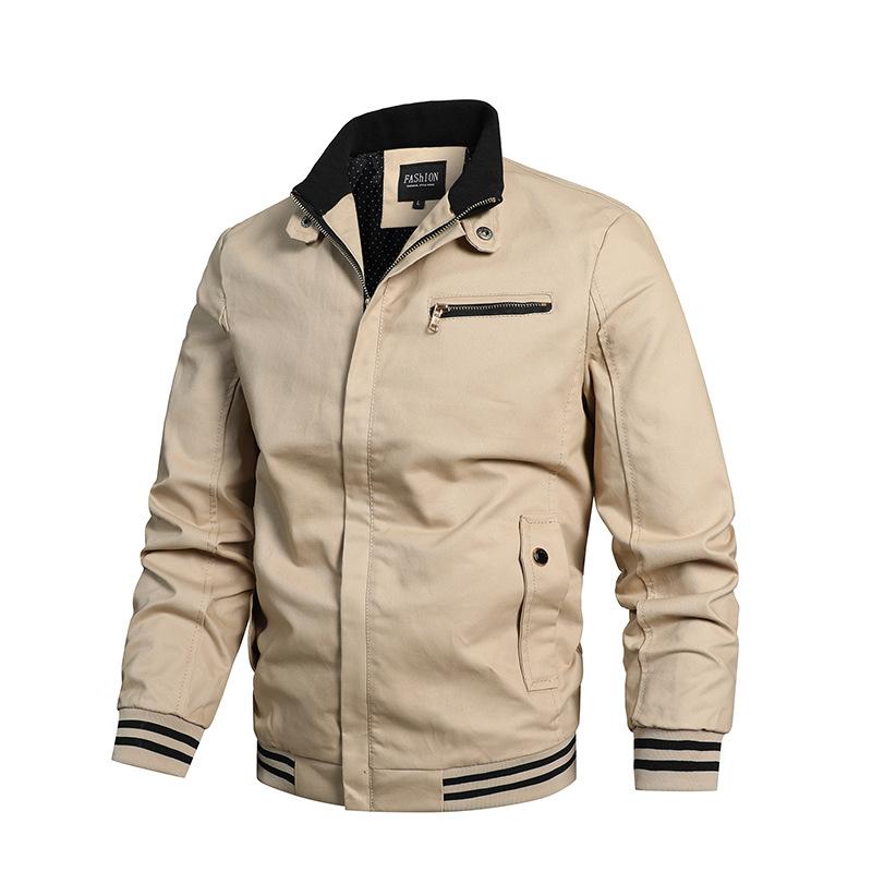 Herbst männer Casual Jacke Reine Baumwolle Gewaschen Arbeit Jacke männer Einfarbig Einfache Stehkragen Jacke XXXXL helle khaki