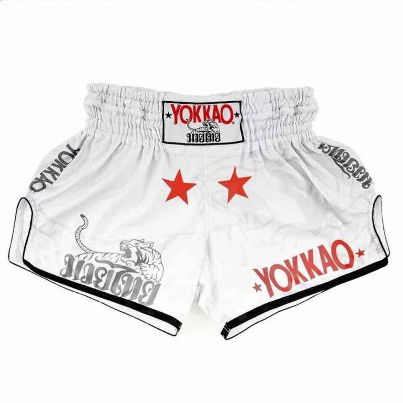 YOKKAO Authentische Muay Thai Shorts Herren Damen Boxen MMA Kickboxen Training Kampf Unisex Sport in Weiß Kids XXL Recommended Height 130cm weiß