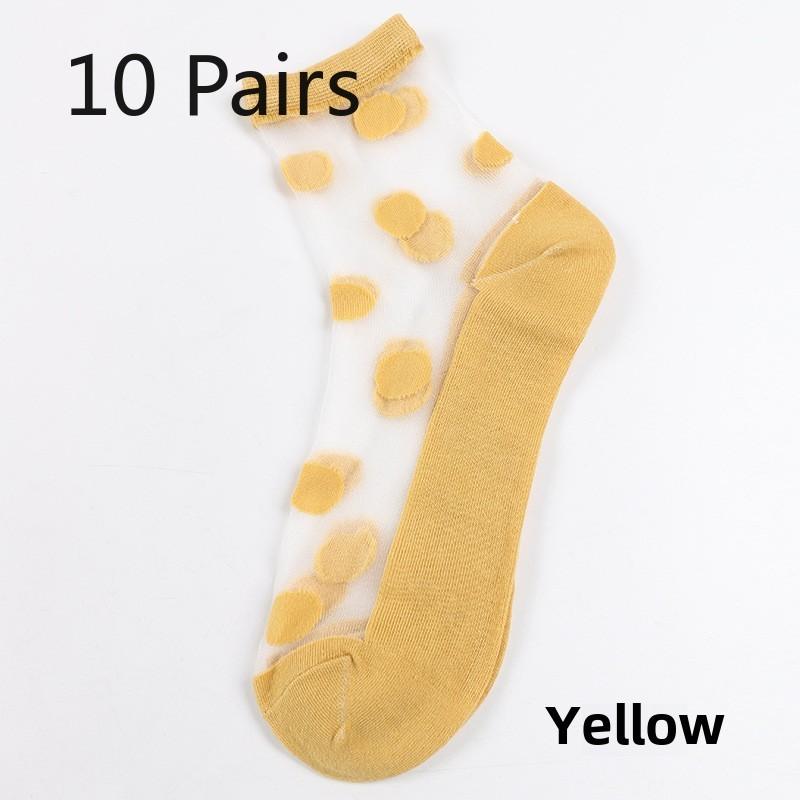 10 Paar Sommer Klare Kristall Seide Damen Socken Große Tupfen Blume Glasseide Damen Socken Kristallseide Damen Socken 10 Pairs
