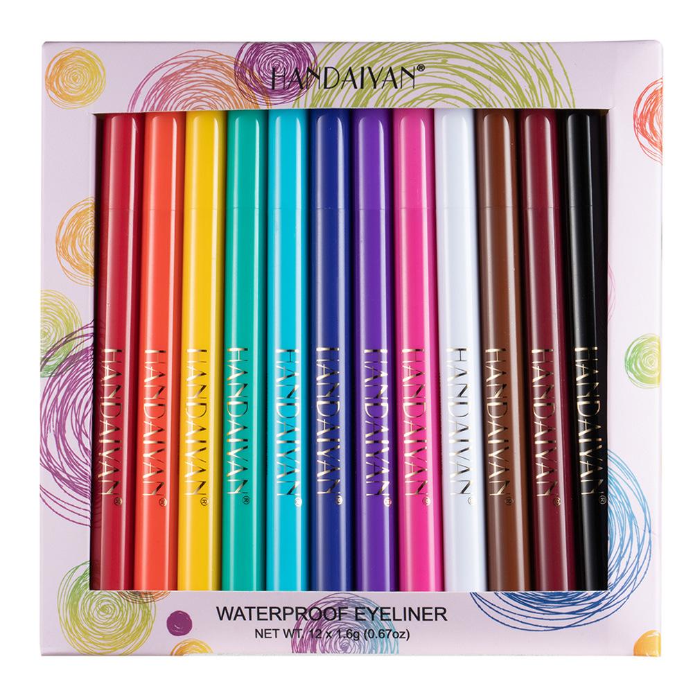 HANDAIYAN 12 Eyeliner-Set, natürlich, 12 Farben, wasserfest, flüssiges Microblade-Tattoo, Augenbrauenstift-Band