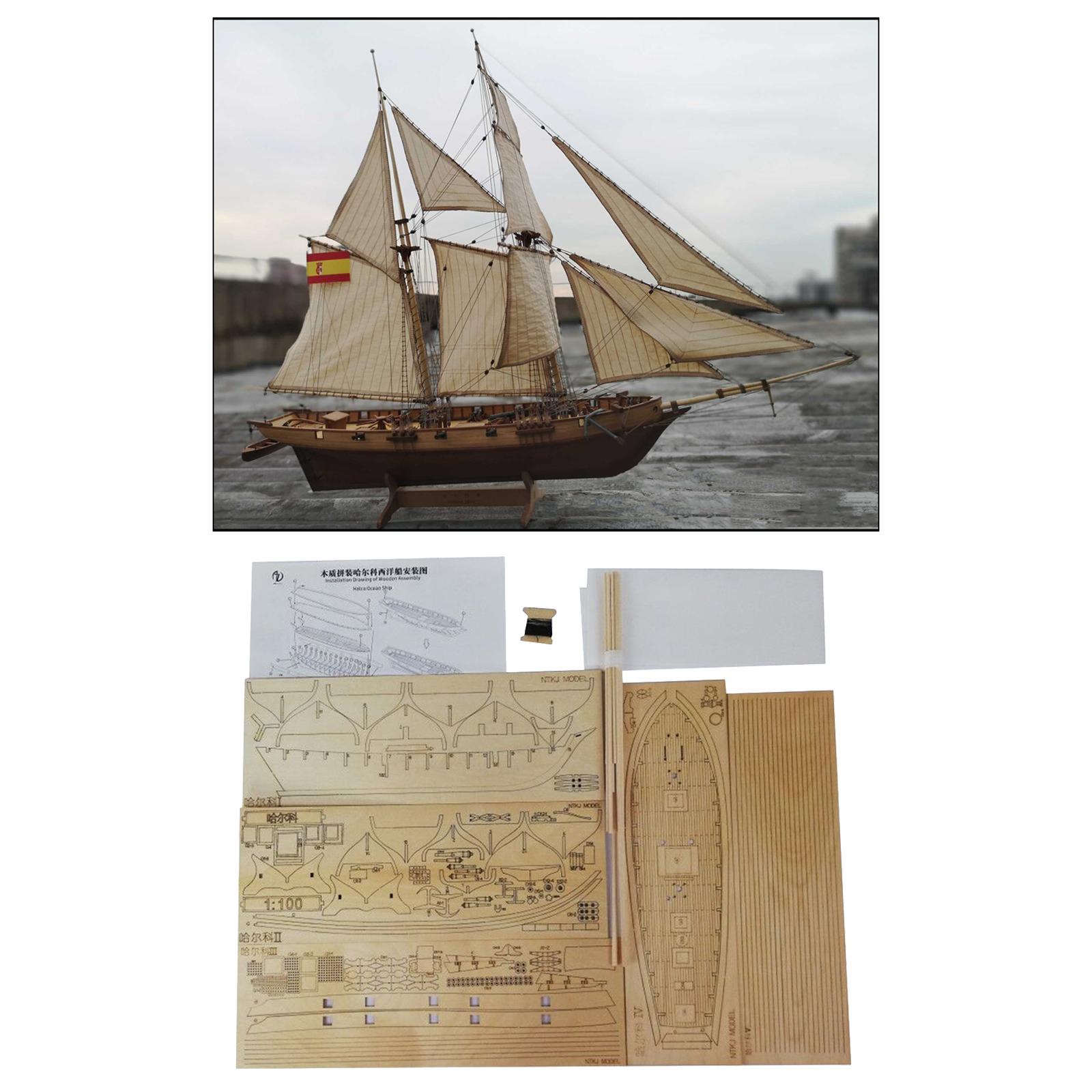 1/100 handgefertigtes Vintage-Segelboot aus Holz, Modellbausatz, Segelschiff-Spielzeug