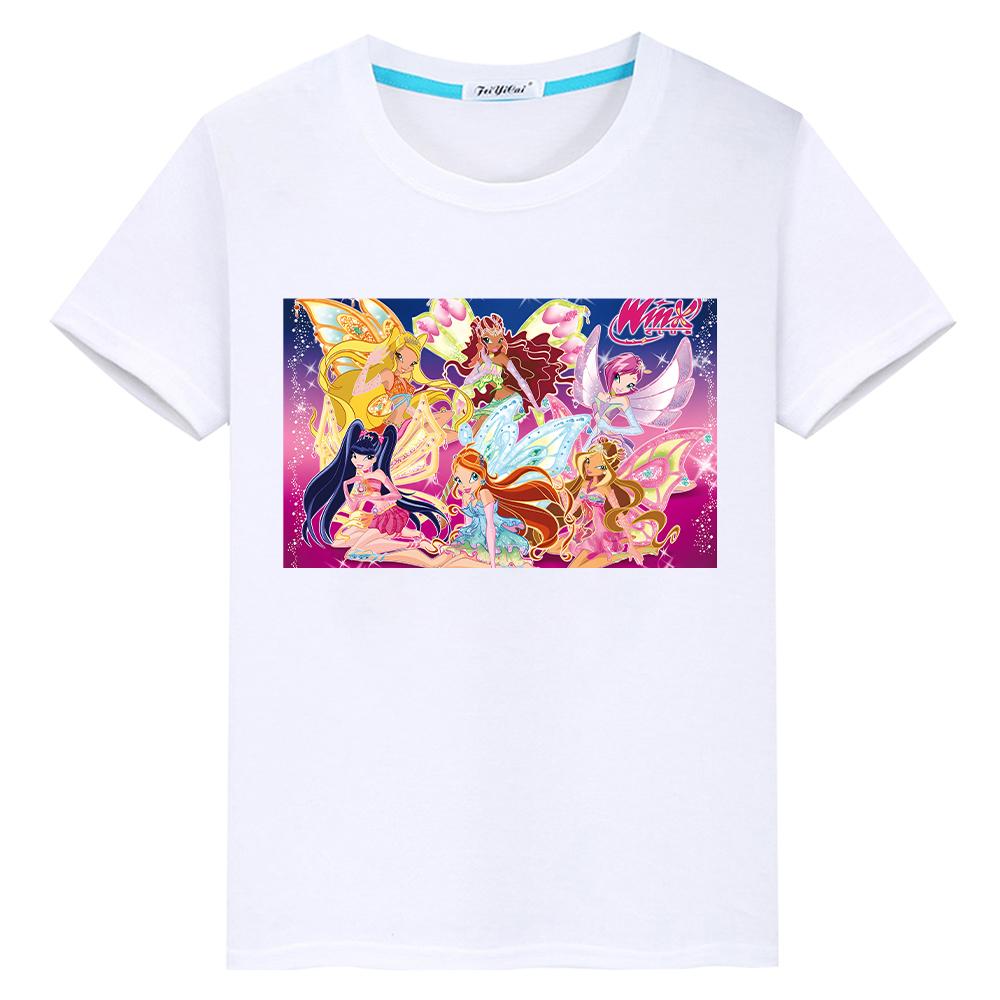 Winx Niedliche Tops T-Shirt für Kinder Jungen 10 Jahre Anime Kurz Winx Druck Cartoon 100% Baumwolle Pride T-Shirt Y2K Mädchen Kleidung Babykleidung 100 weiß