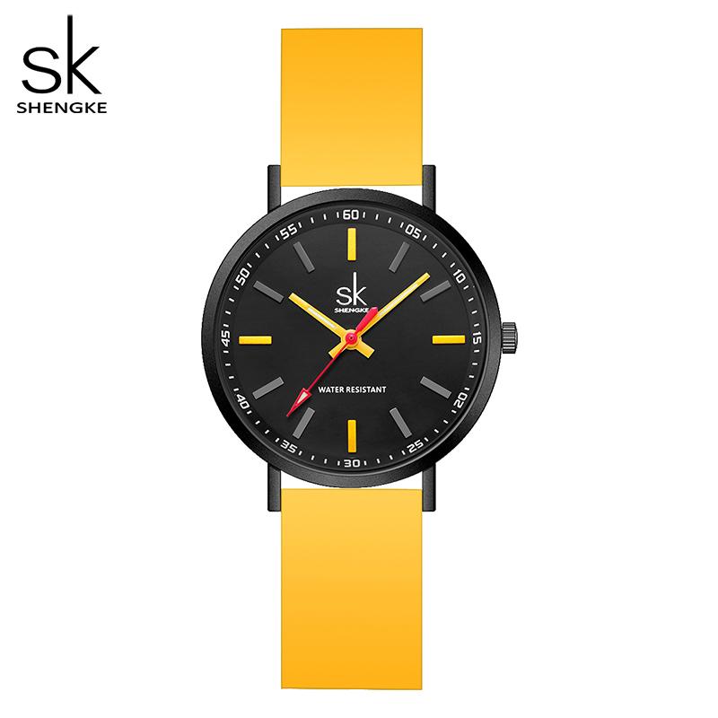 SHENGKE Sport Frauen Silikon Armband Uhren Neue Design Für Frau SK Quarz Armbanduhren Original Damen Uhr gelb