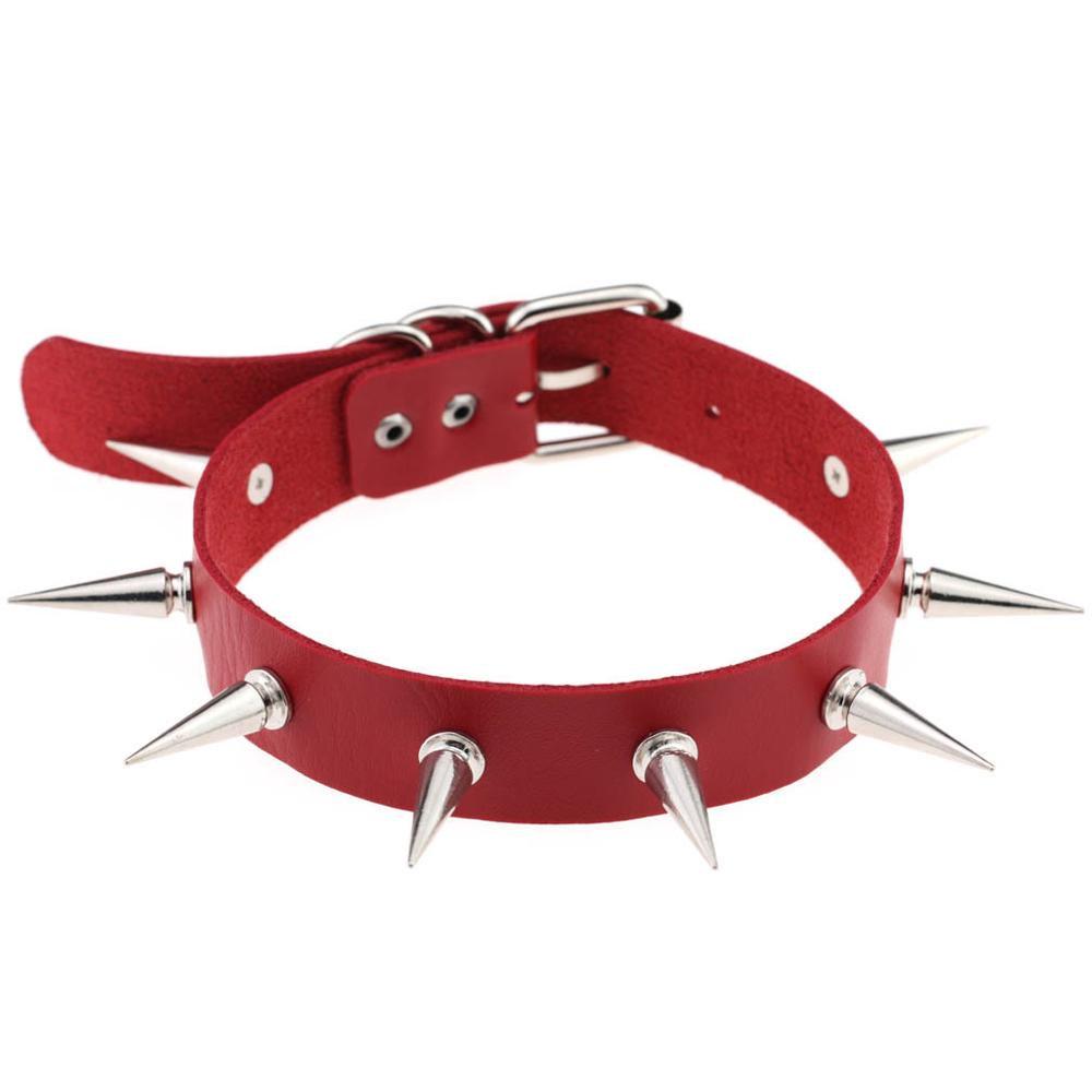 Schwarzer Spike-Halsband, Gürtelkragen, Damen-Pu-Leder, Goth-Halskette, Chocker, Gothic-Schmuck rot