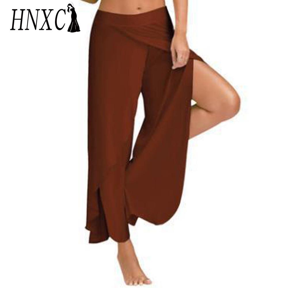HNXC 10 Farben Damen Palazzo Boho Weitbein Hose Chiffon Rock Schlaghose Yoga Hose Übergröße M kaffeebraun