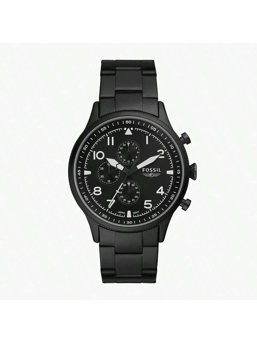 Fossil Herren-Edelstahl 3-Zeiger-Uhr mit Edelstahlgehäuse und kratzfestem Glas, Modell FS5834 rauch