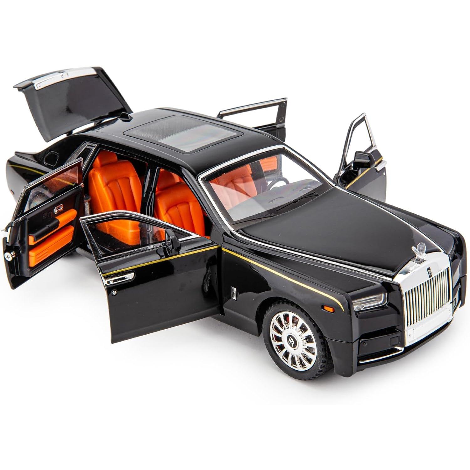 1/18 Rolls-Royce Phantom Modellauto, Legierung, Druckguss, Sammlerstück, Pullback-Spielzeugauto, klassisches Doppeltürmodell, Fahrzeuglogo kann gefaltet werden, Geschenk 1/18-Size:29*10.2*7.5cm schwarz