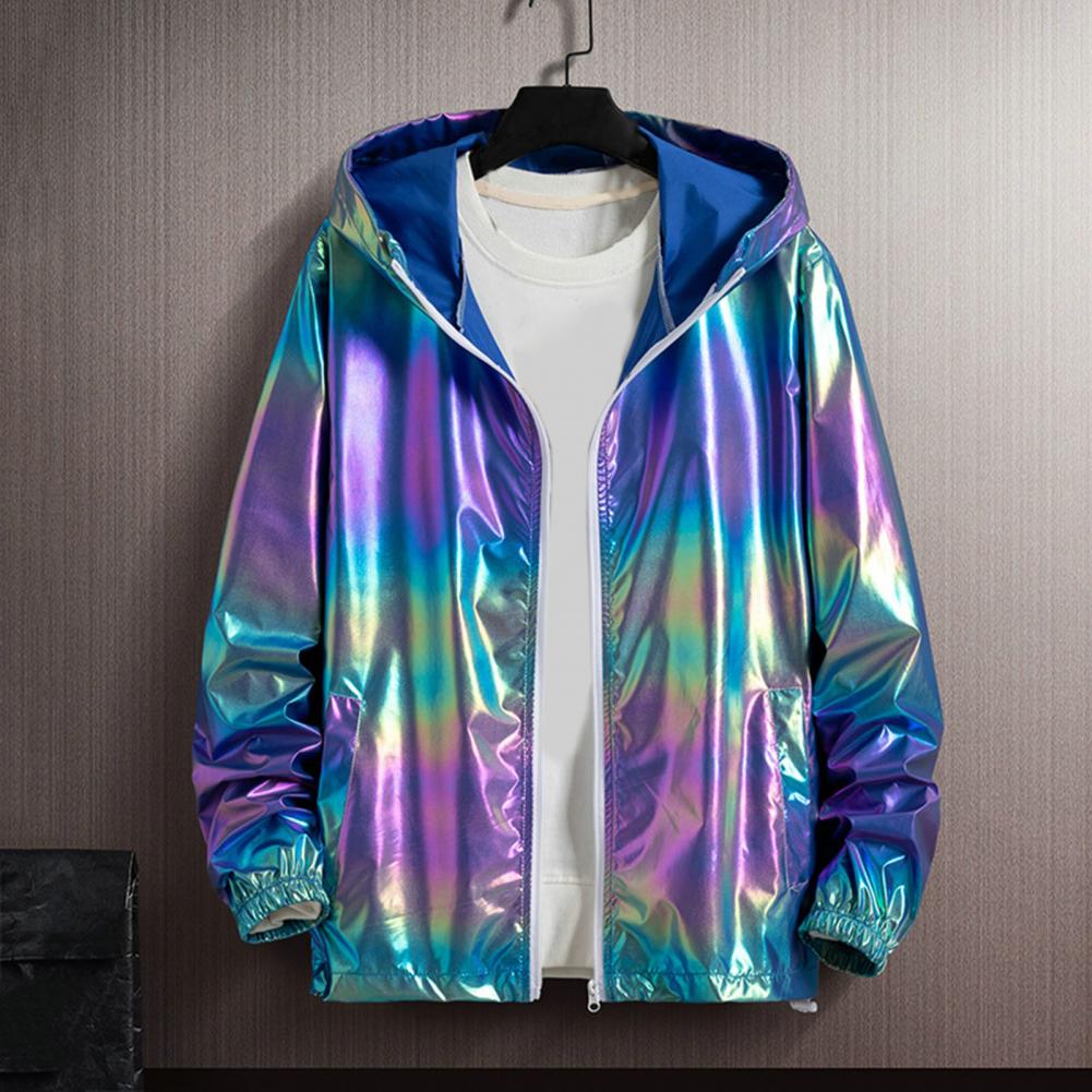 Schwarze, glänzende Jacke für Herren im koreanischen Stil, Hip-Hop-Jacke, schlanke Jacken und Mäntel für Herren, Streetwear-Kapuzenmantel XXXL violett